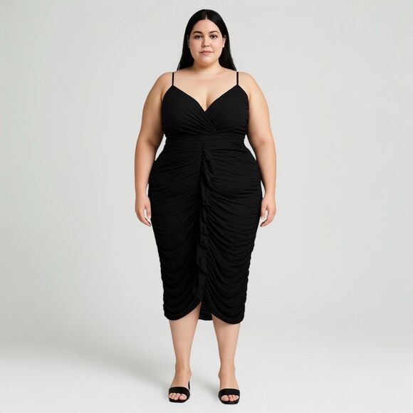 SHEIN Dresses & Skirts - NWT SHEIN Solid Black Sleeves asymmetrical stretchy tight fit dress size 3x